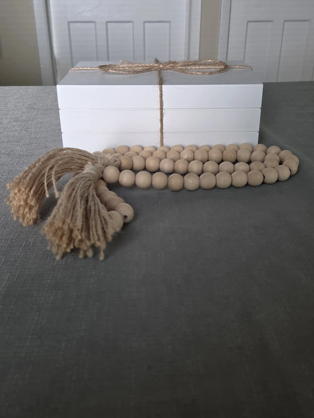 Target White Inspirational Stack with Natural Wood Bead Garland